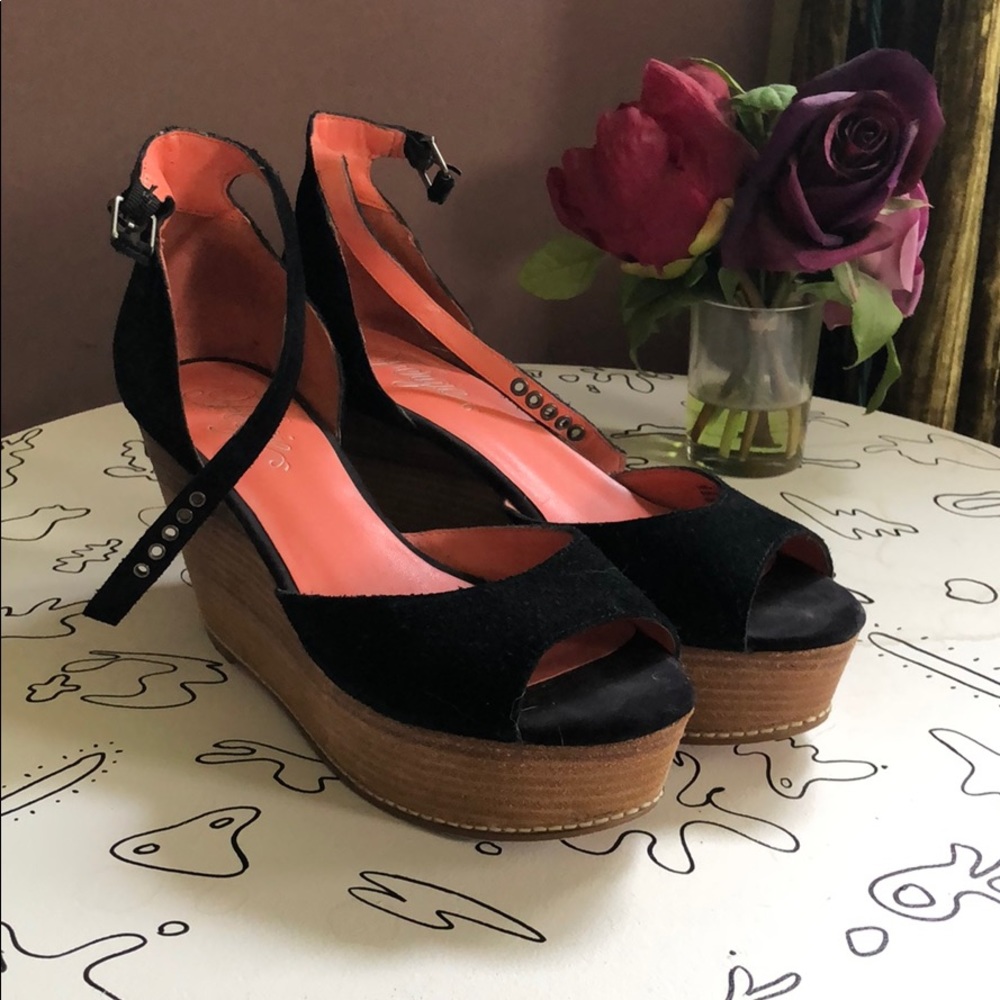 Fergie black suede platform sandal